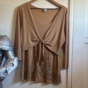 Y2K Tan Beaded & Sequin Top